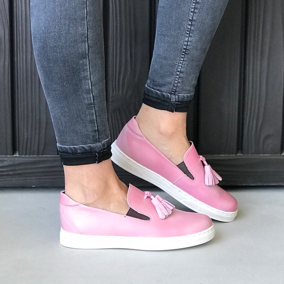 Blush Pink Tassel Detail Slip On Loafer Sneakers - Picture 8 of 8